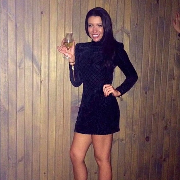 Balmain x H&M Velvet Crushed Green Long Sleeve Gold Zip Dress - Picture 3 of 6